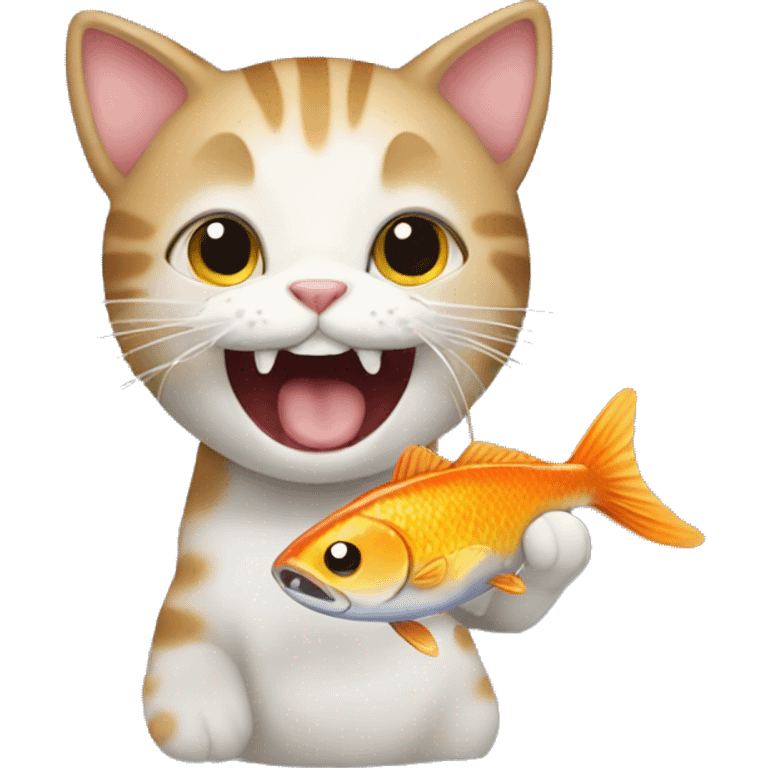 a cat happy to bite a fish emoji