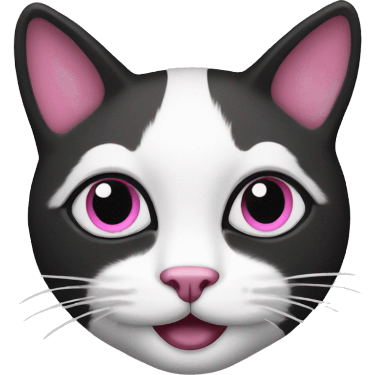 black and white with foncé vert eyes happy cat emoji with pink nose emoji