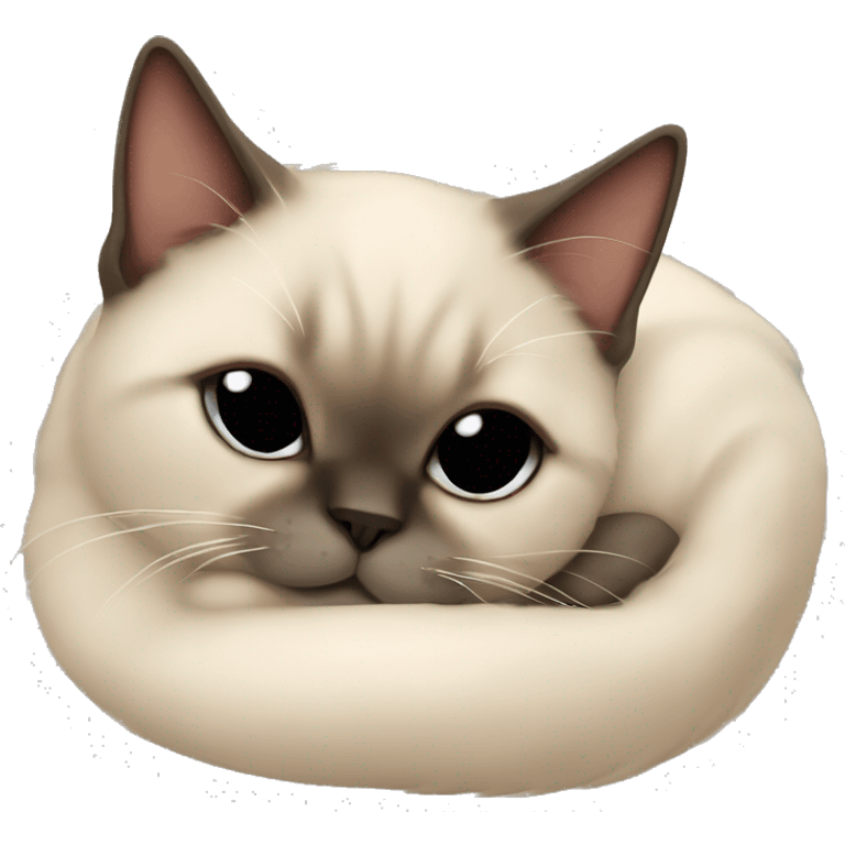 fluffy siamese cat curled up sleeping emoji