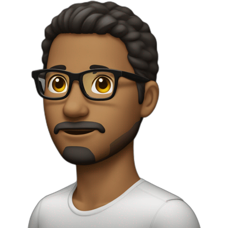 cara de hombre con pelo corto negro usando lentes y con apariencia pensativo emoji