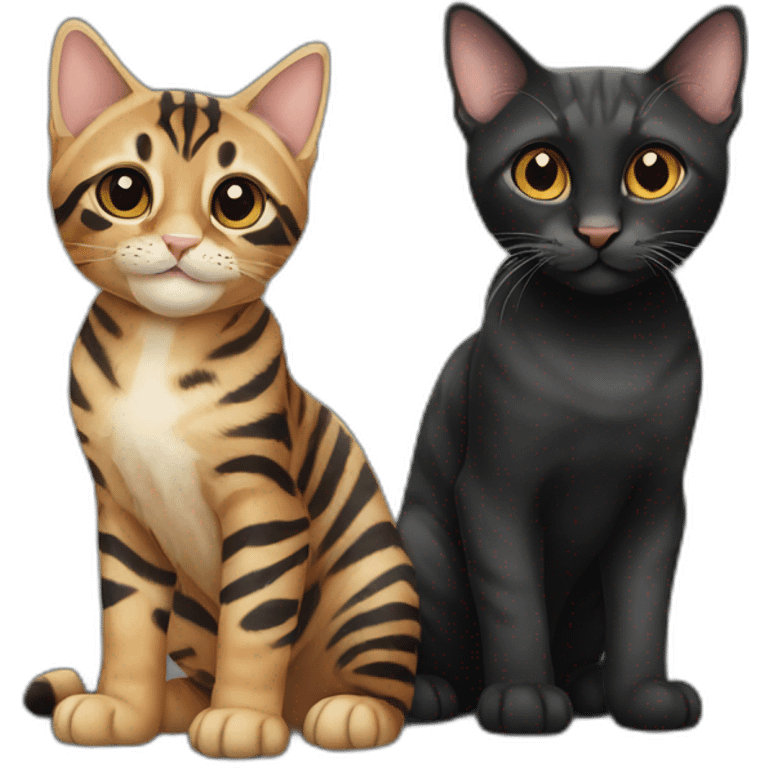 two-cats-bengal-and-cat-black-kitten-together emoji