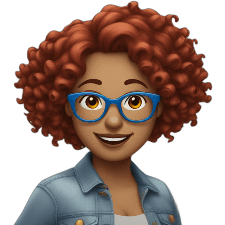 a-curvy-girl-with-dark-red-curly-hair-and-blue-glasses dancing emoji