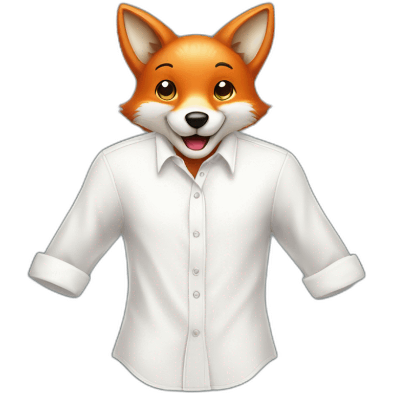 a happy Fox wearing a white shirt and hanging clothes on a clothing Line emoji