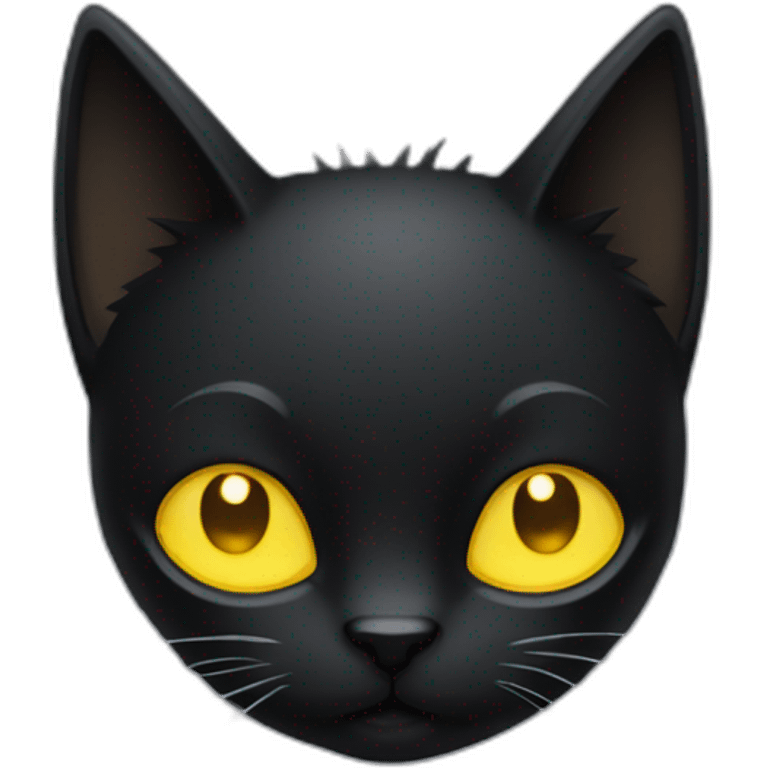 Black cat with spiky fur and big yellow eyes emoji