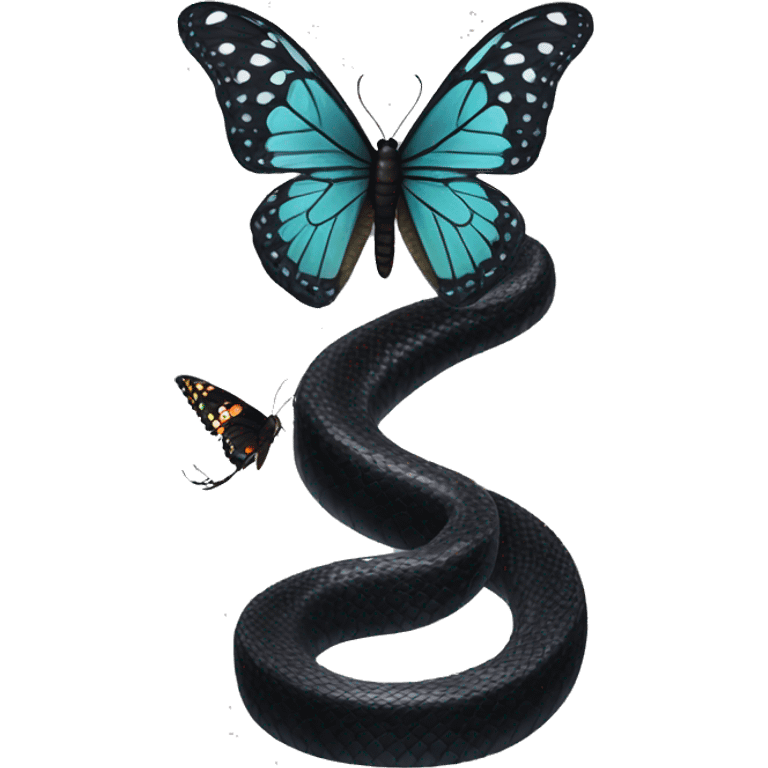 a black snake breaking off and turning into a butterfly emoji