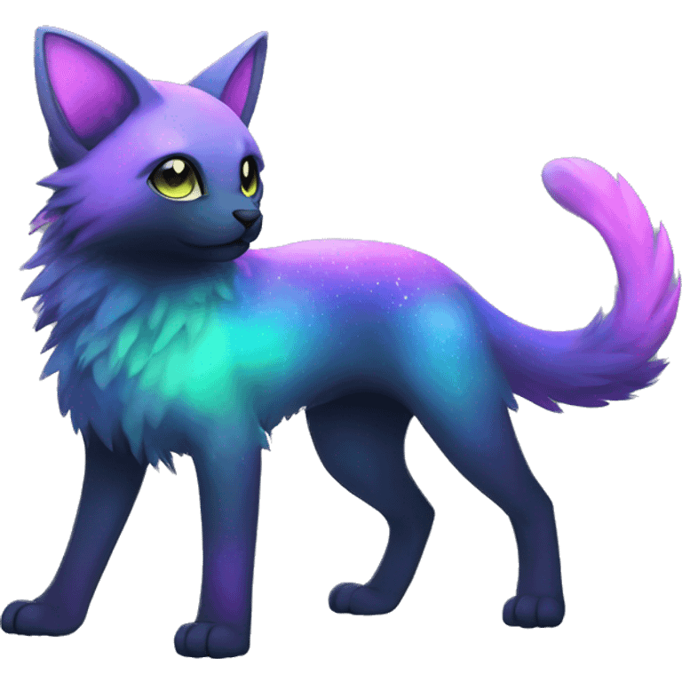 Cute cool black nebula fading green blue purple pink gradient animal hybrid Fakemon full body emoji