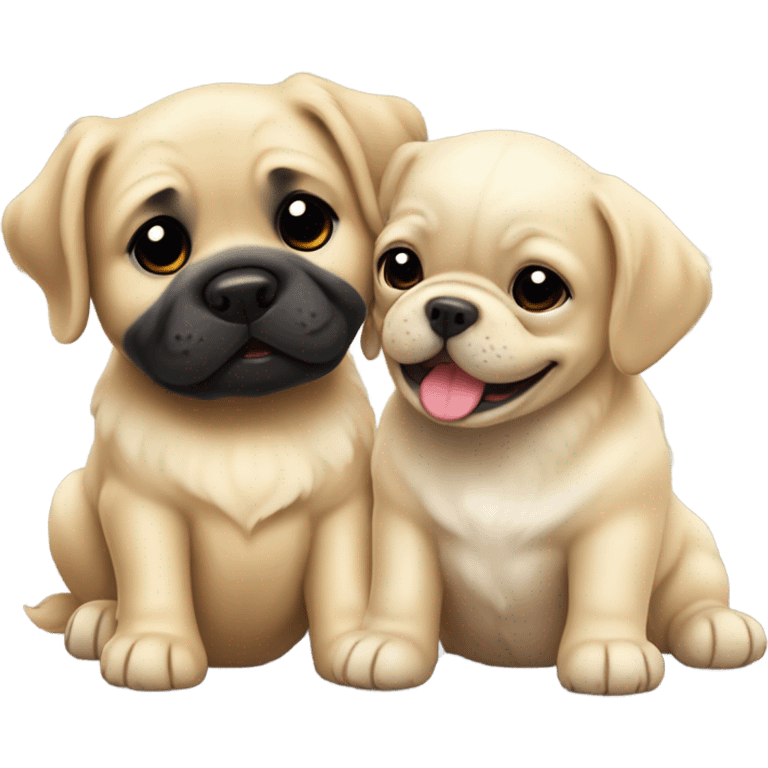 English cream golden retriever and a black frenchie as best friends emoji