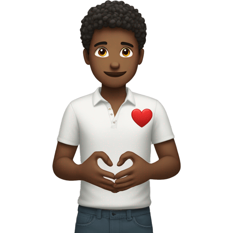 A handsome boy made a heart with is hands  emoji