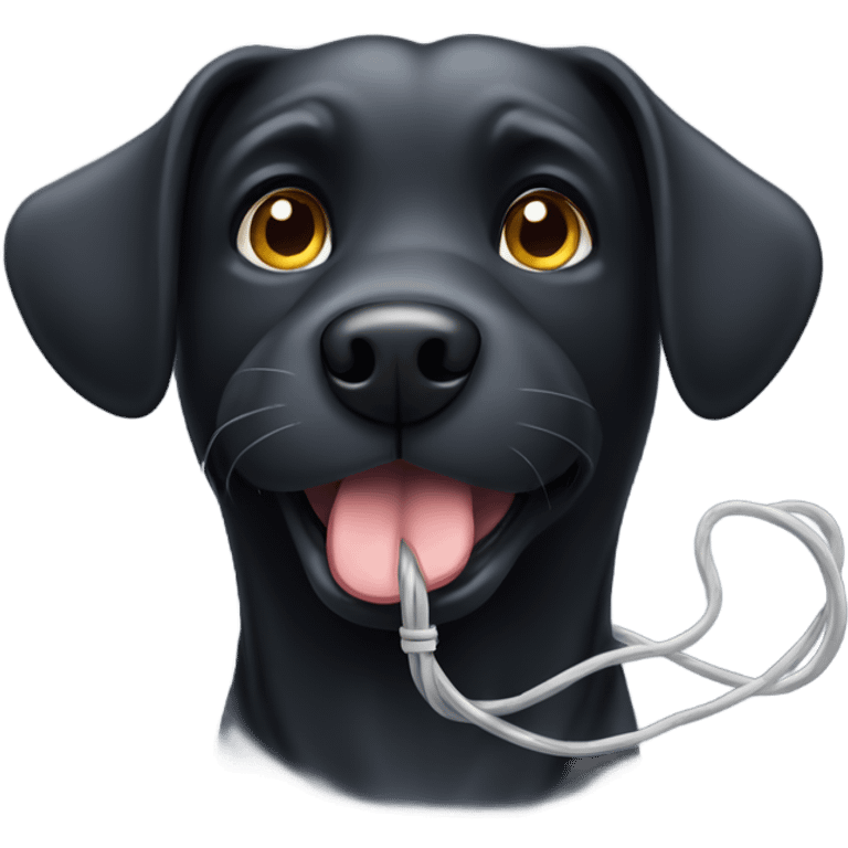 Black dog chewing cable wire  emoji