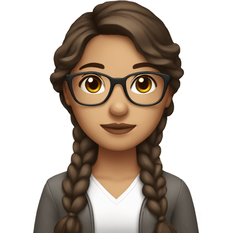 Mexican girl with brown hair brown eyes and clear glasses making a heart with hands emoji