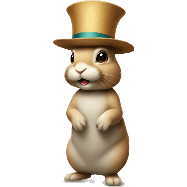 rabbit stands on two legs with hat emoji