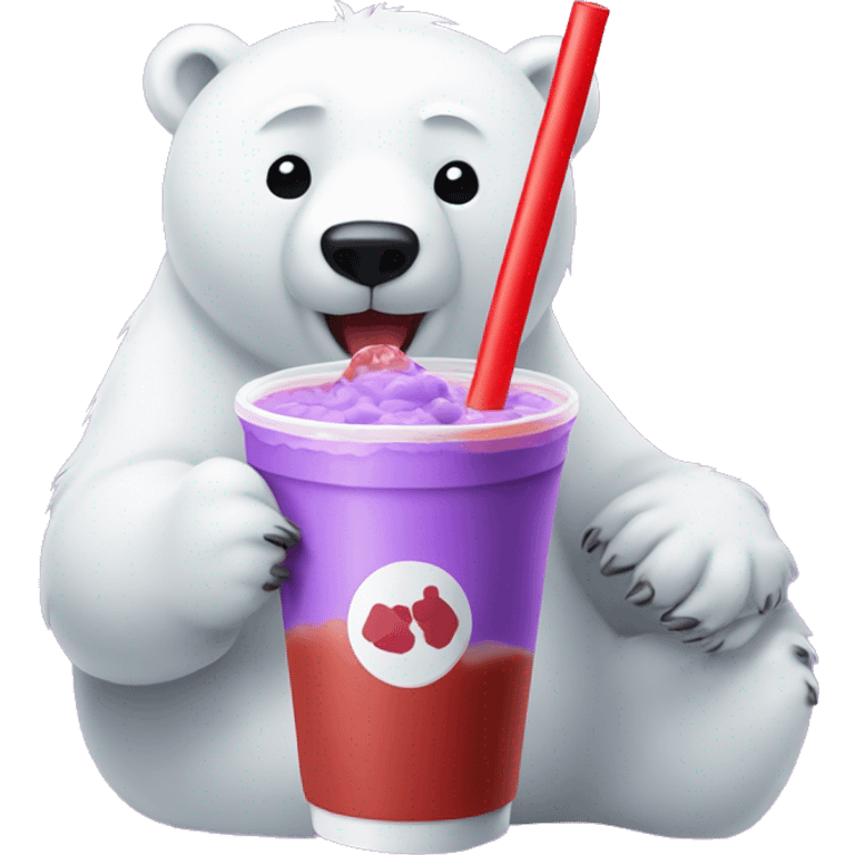 Polar bear drinking a purple boba milk tea with a red straw emoji