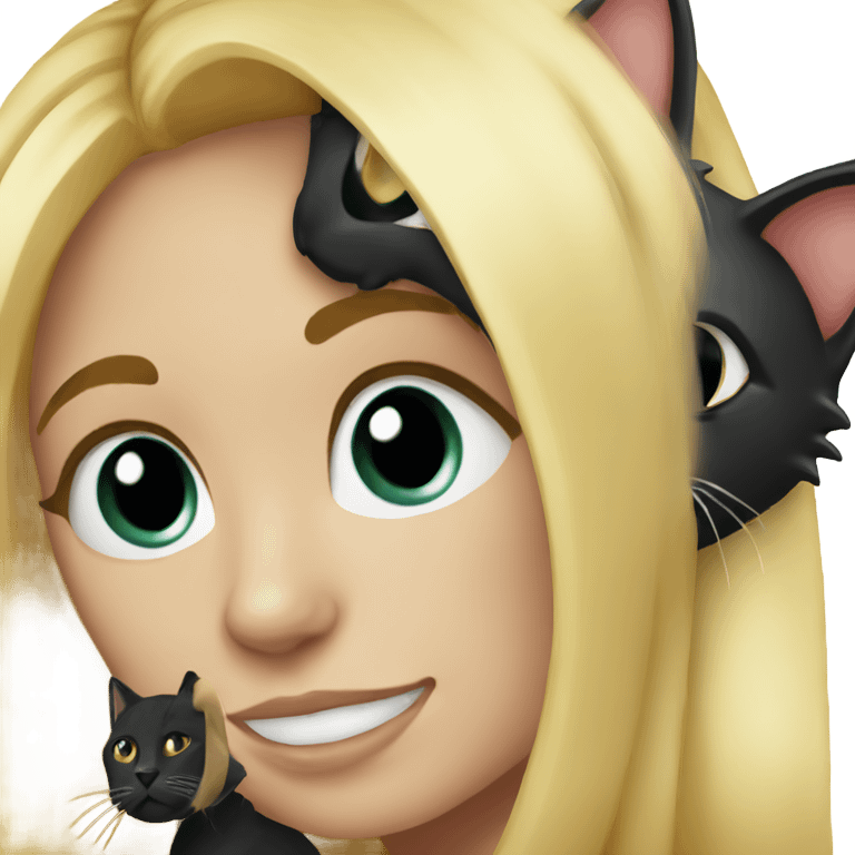 Blonde girl with her black kitty  emoji