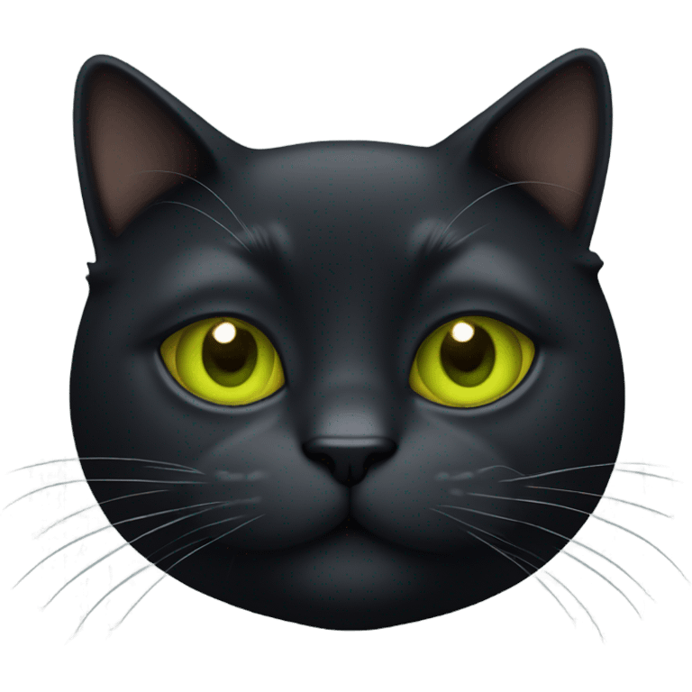 Black chubby cat face with green/yellow eyes emoji