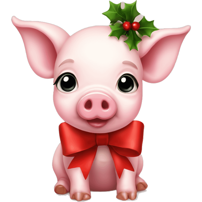 cute baby pig with a christmas bow emoji