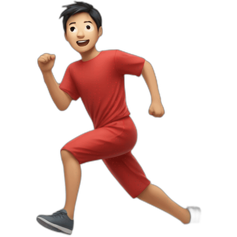 an asian boy with red cloth running fast emoji