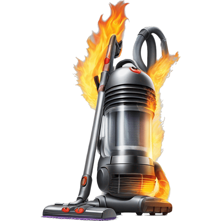 A realistic Dyson Vacuum cleaner holding a sword on fire  emoji