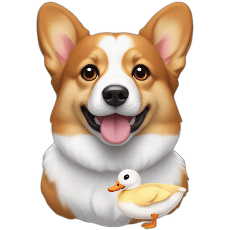 tricolor corgi with white ducks emoji