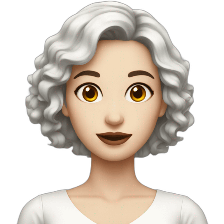 Woman short wavy short dark hair white dress white skin emoji