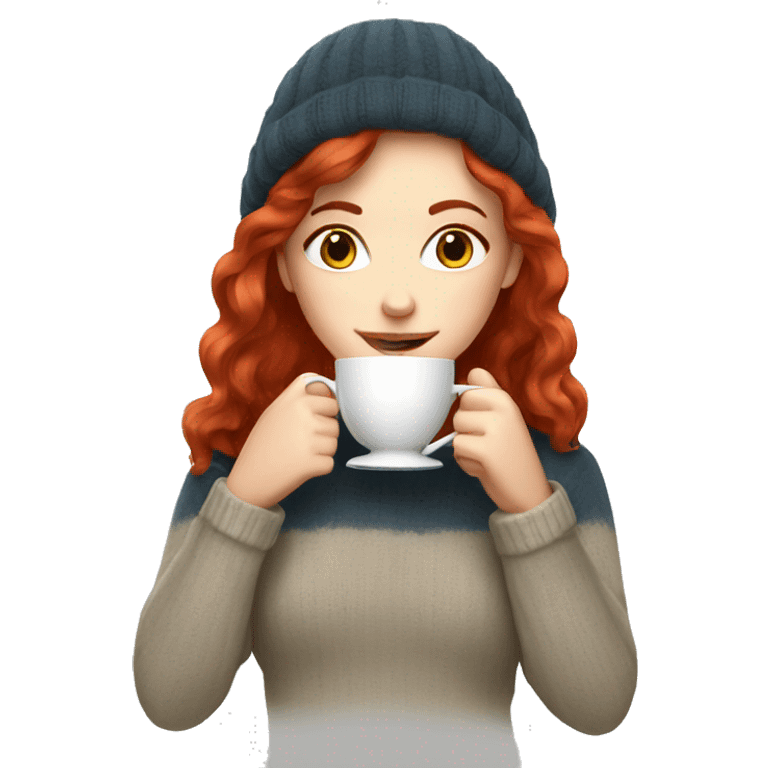 White girl red hair in a sweater sipping tea  emoji