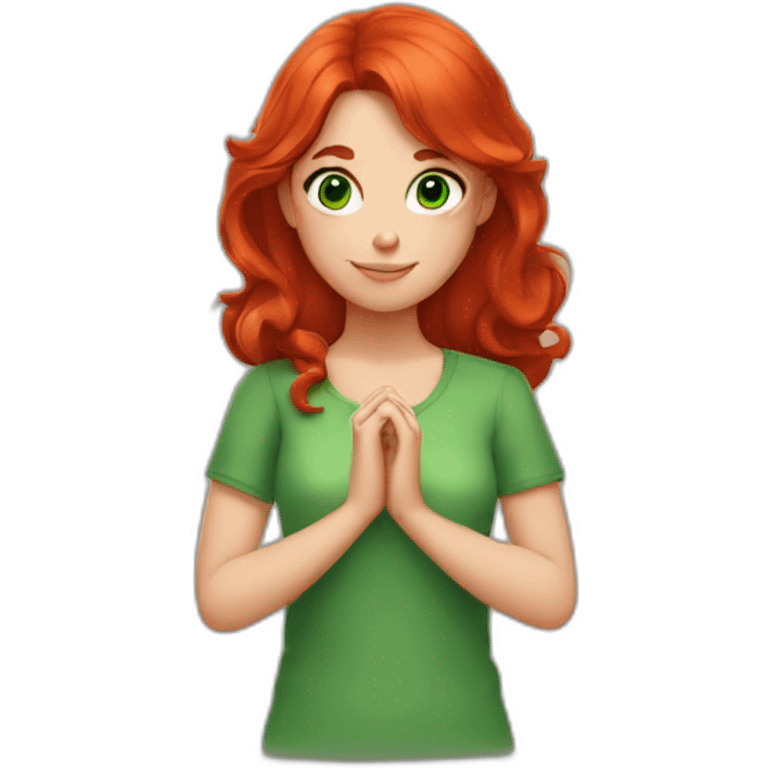 the girl with green eyes and red hair folded her hands into a heart emoji