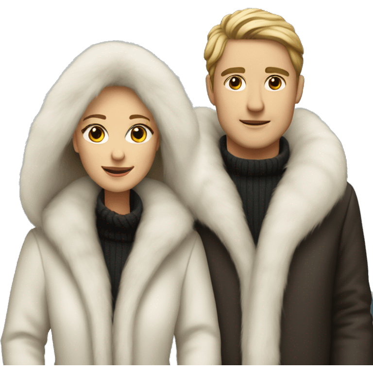 White couple in long fur coats emoji