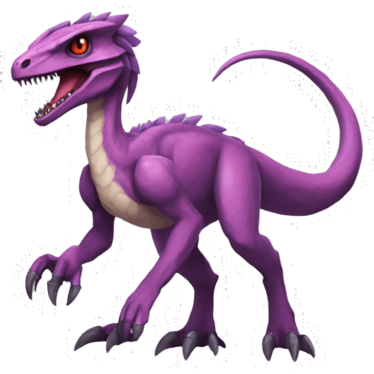 Anthro Mauve-maroon-red-violet-colored edgy anthro-genesect-velociraptor-scalie-sona-Fakémon-hybrid with a mane on head and back and horns full body emoji