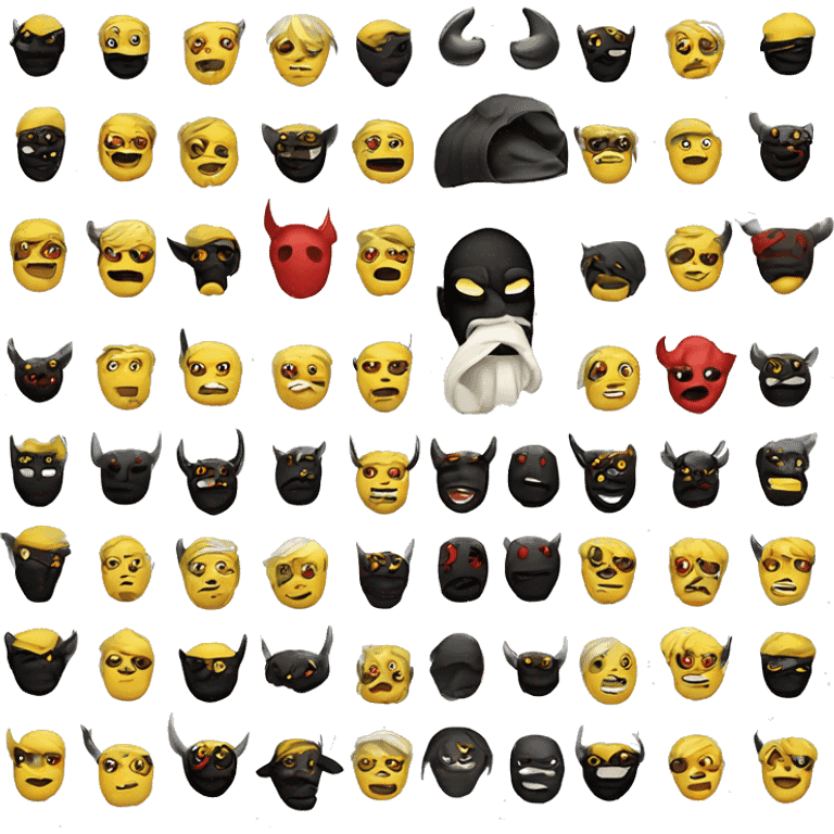 yellow face black mask white eyes red horns emoji