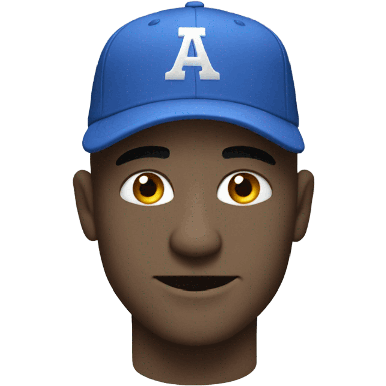 White bald man, giving an evil smirk in a plain blue baseball hat cocked up into the side emoji