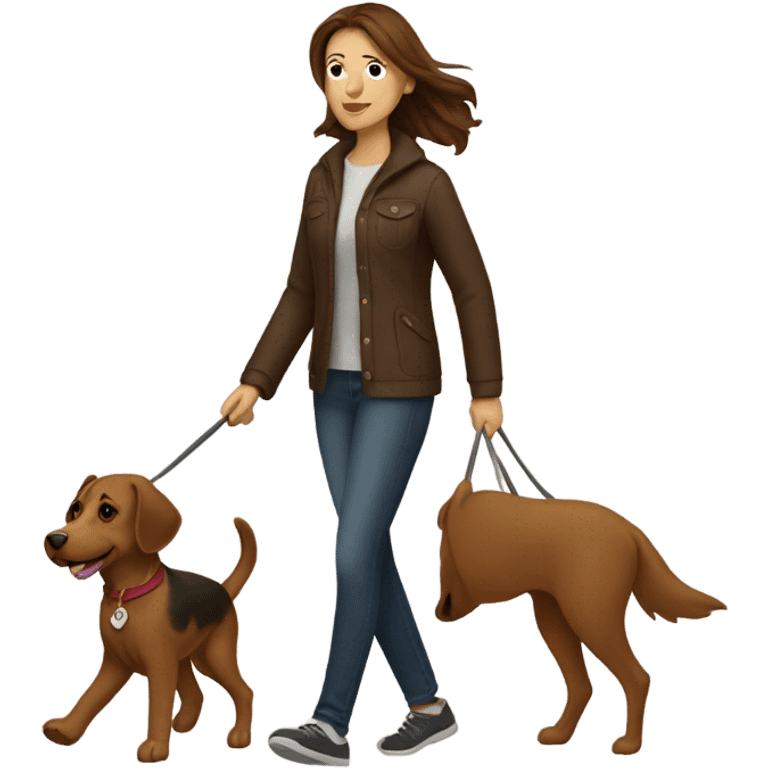 Brown haired woman walking one brown dog emoji