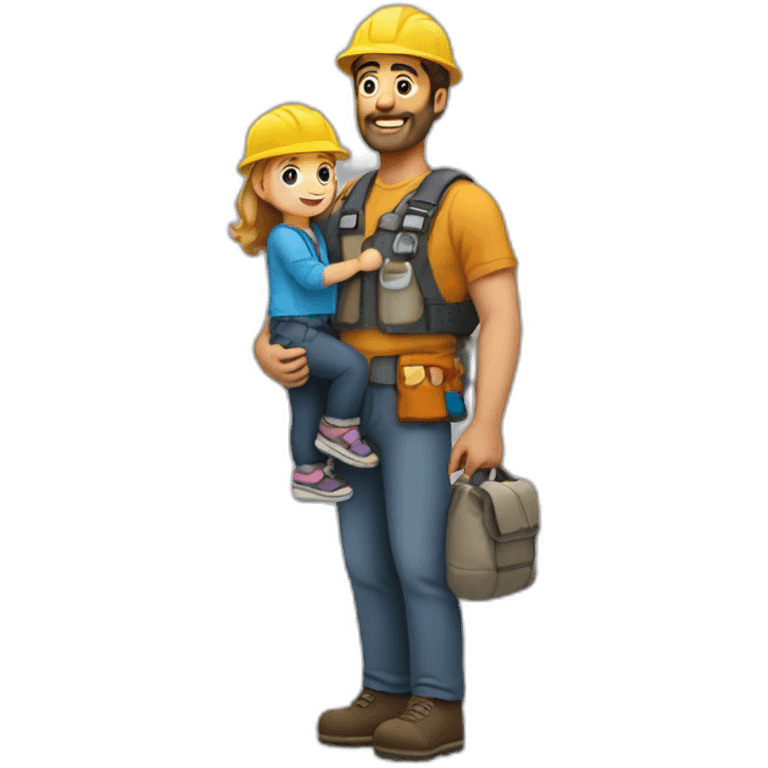 tall geologist man carrying his toddler daughter emoji