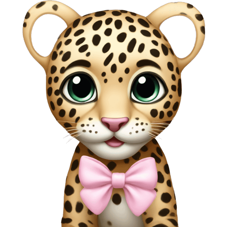 baby leopard with light pink bow and big cute eyes emoji