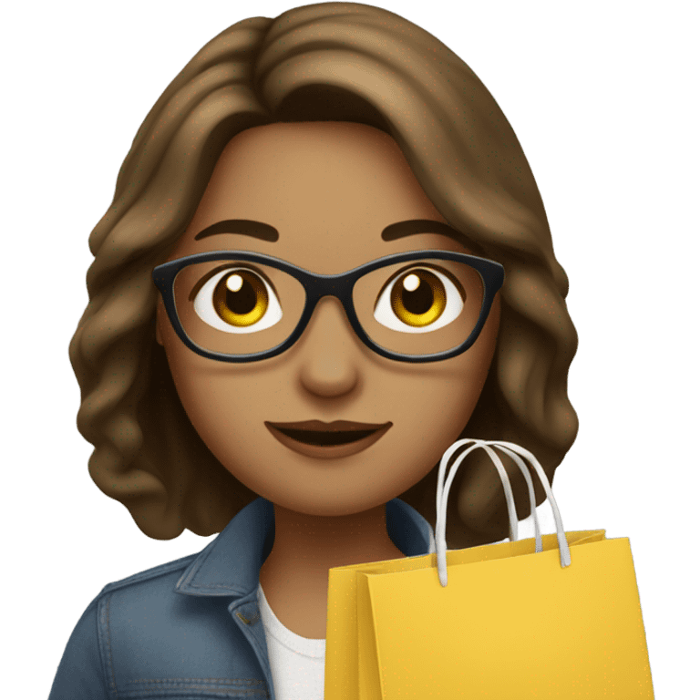 Girl with shoulder-length brown hair, round glasses with shopping bag  emoji