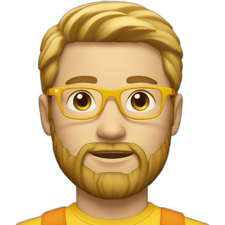 Young white Man, very very slight beard, sun yellow, clothes, clear glasses emoji