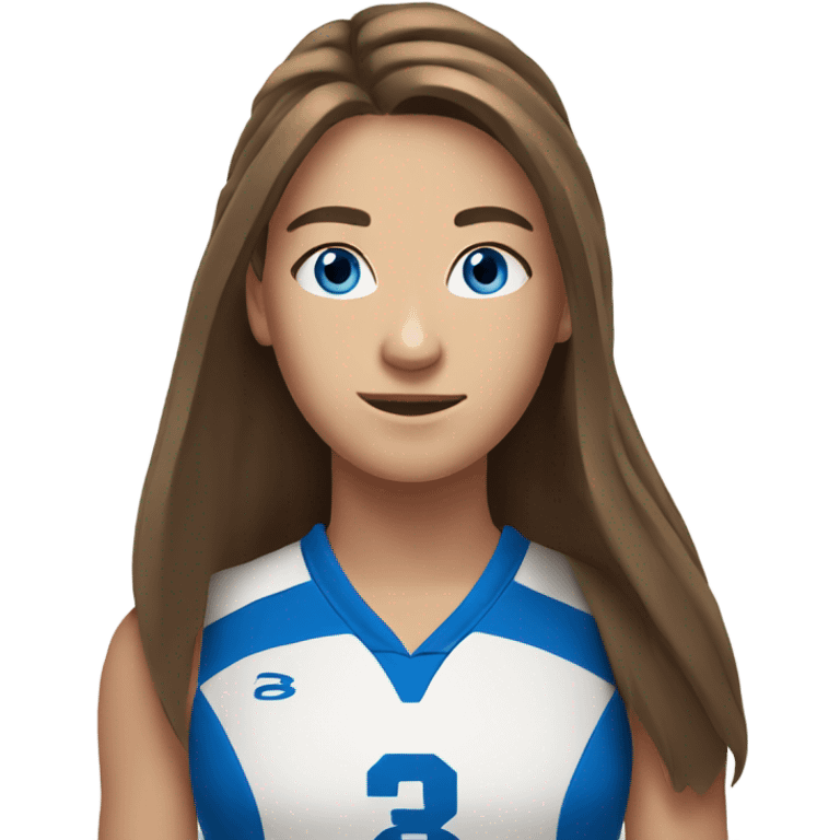 Volleyball teen player with long brown hair and blue eyes  emoji