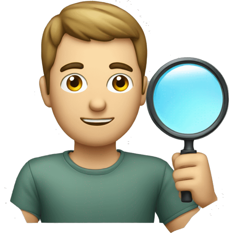 man using magnifying glass to read a computer screen emoji