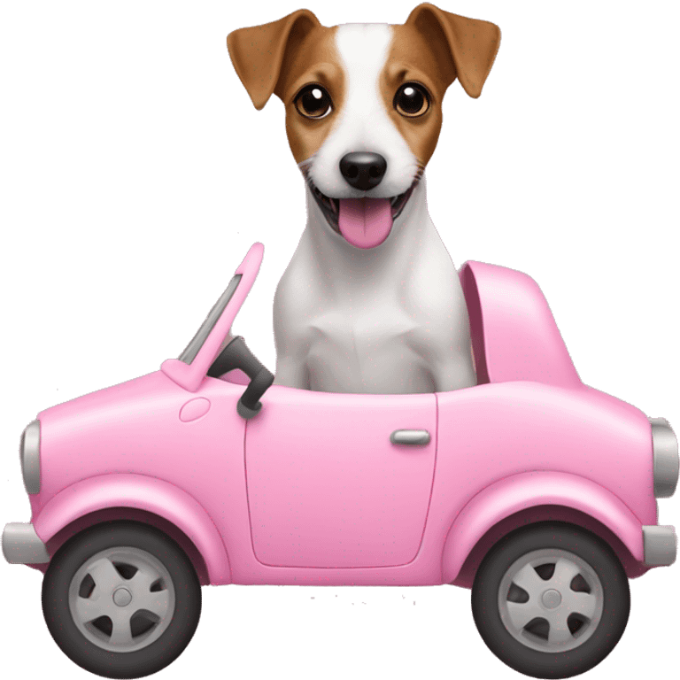 a jack russel driving a pink car emoji