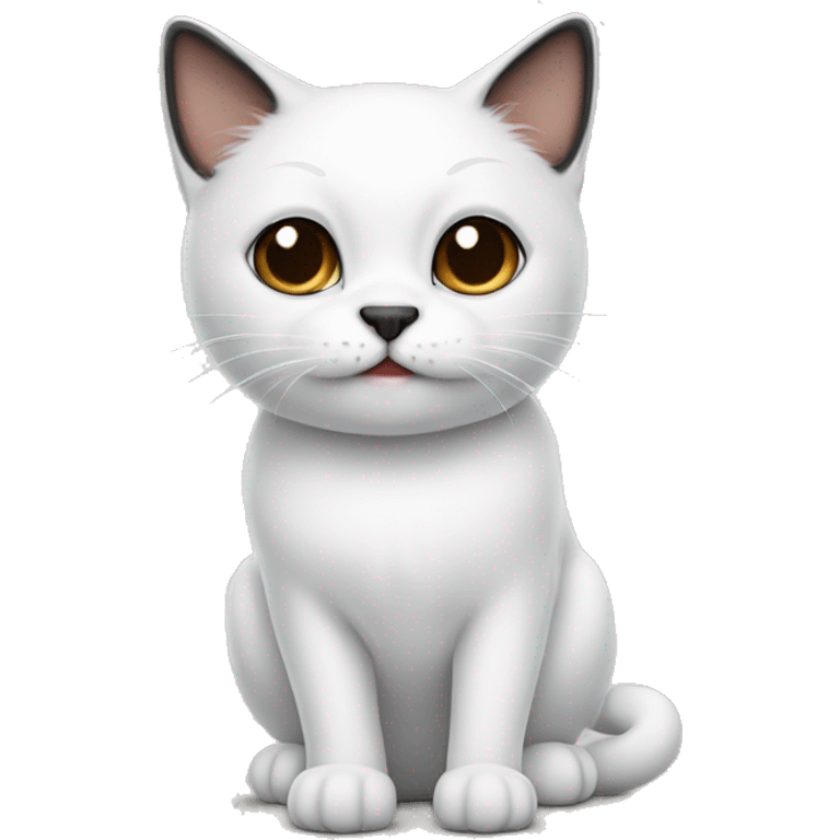 White cat with left black ear and right brown ear  emoji