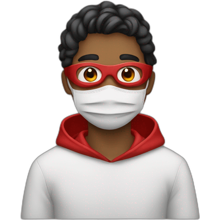 young man with a mask dressed in red emoji