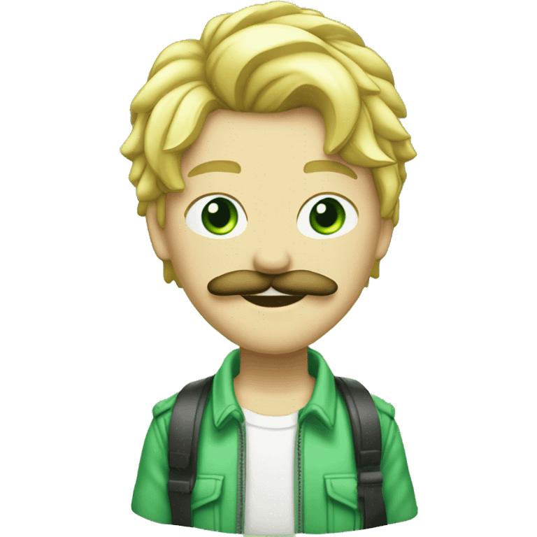 Jeune rappeur blond avec moustache et yeux vert cheuveux court qui chante avec un micro emoji