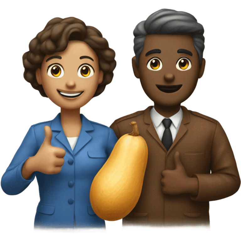 Man and woman next to a peanut giving a thumbs up emoji