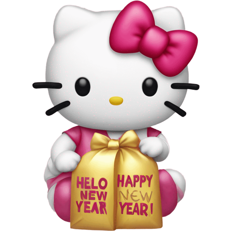 hello kitty holds “happy new year” sign emoji