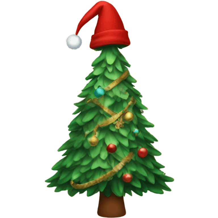 A Christmas tree wearing a hat emoji