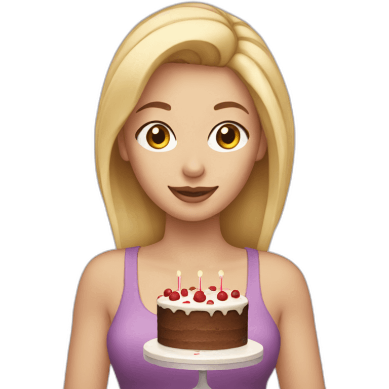 blonde woman holding a cake emoji