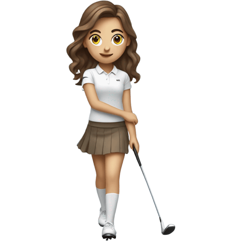 Girl with brown hair golfing with golf skirt in emoji