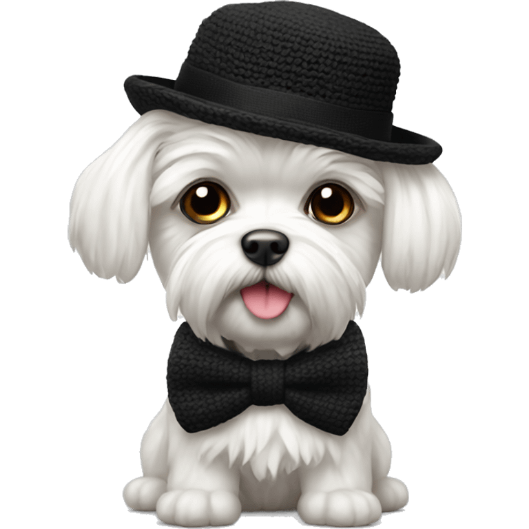 Maltese with bowtie and black knitted hat emoji