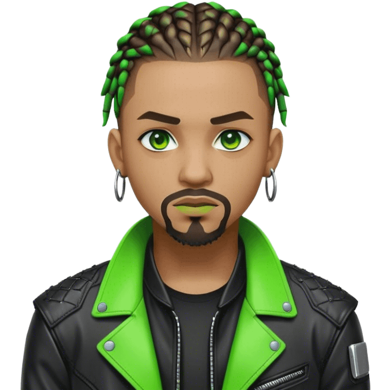 Light skinned African American male with green eyes as a cyberpunk hacker with cornrows hairstyle but short cornrows  with goatee facial hair  emoji