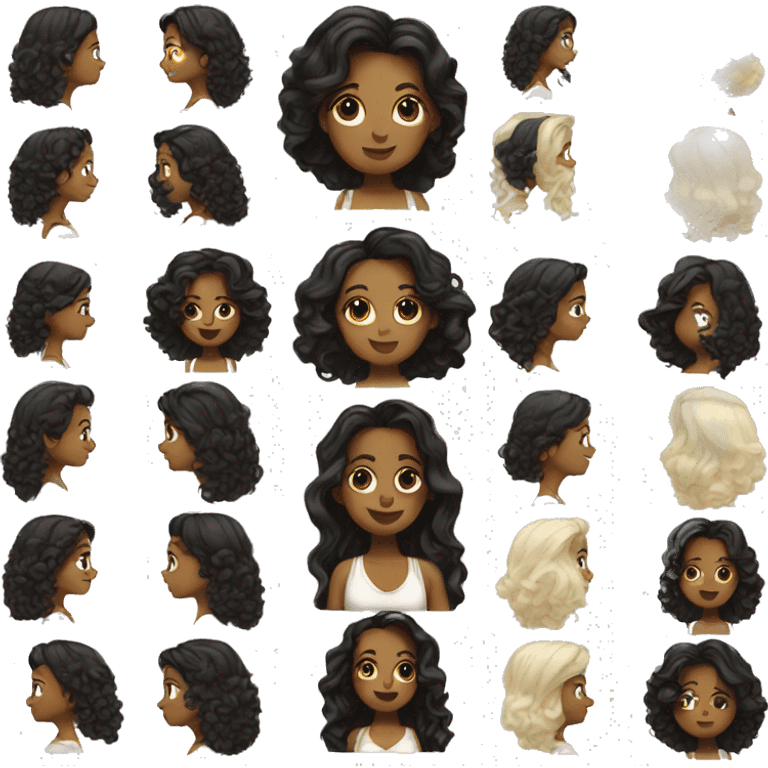 rear side of a brown women, with black hair, a white crop top, wavy long hair  emoji