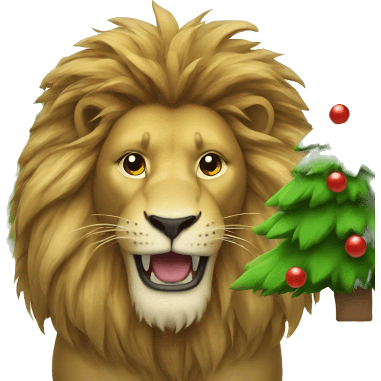 Lion and a Christmas tree emoji