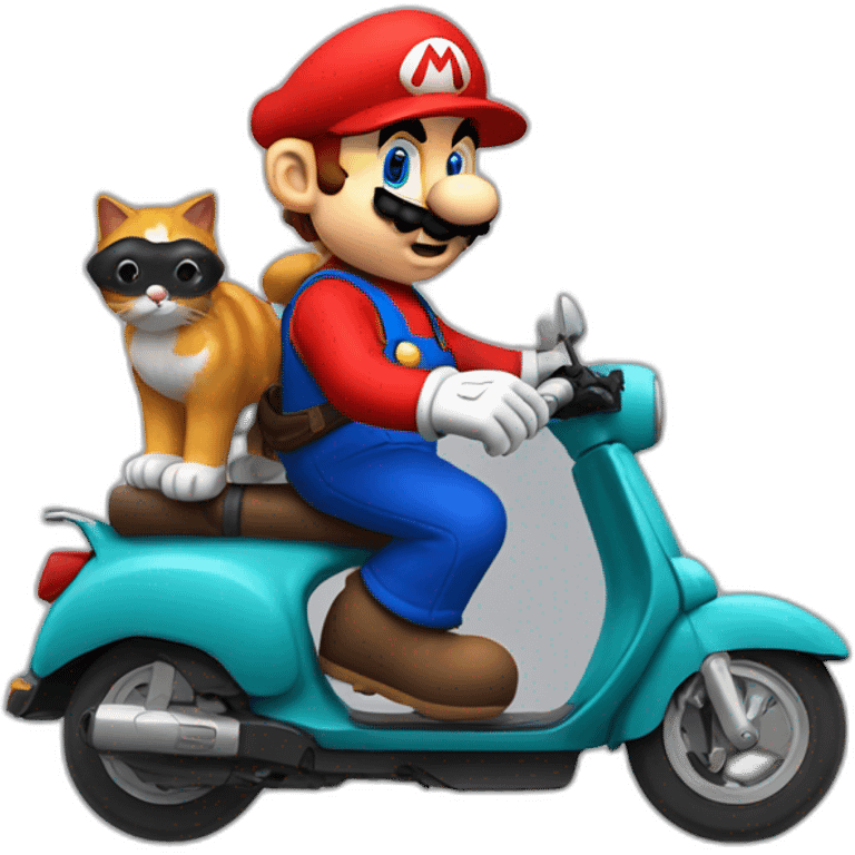 mario sur un scooter avec un chat emoji